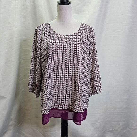 Anthropologie Pleione Purple Patterned Layered Popover Blouse Size Medium - Picture 1 of 8